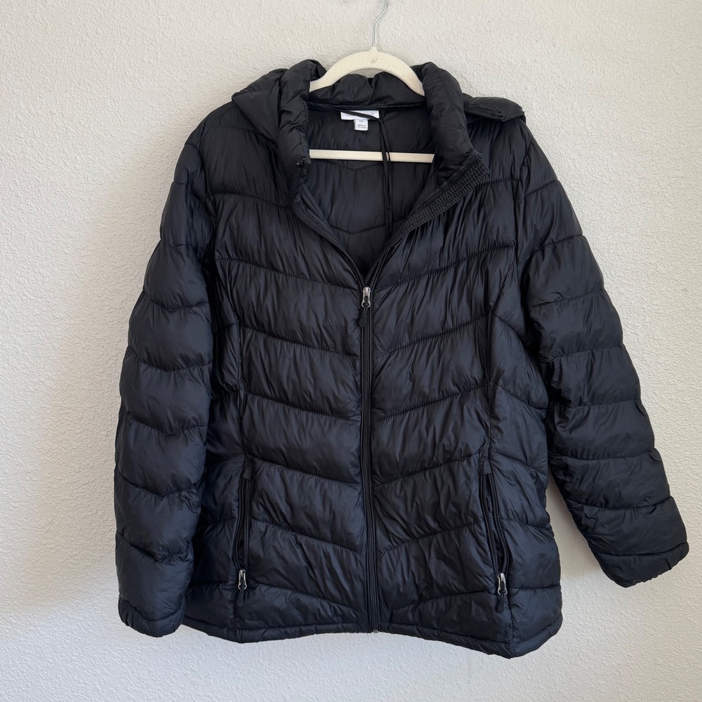 Charter Club Women's Black Hooded Puffer Jacket Size XXL Packable Gorpcore Soft